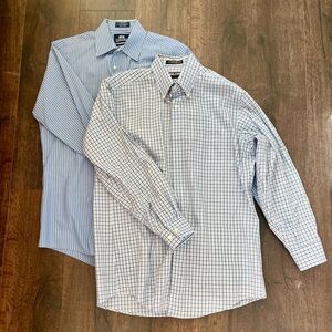 Two men’s button-up collared shirts